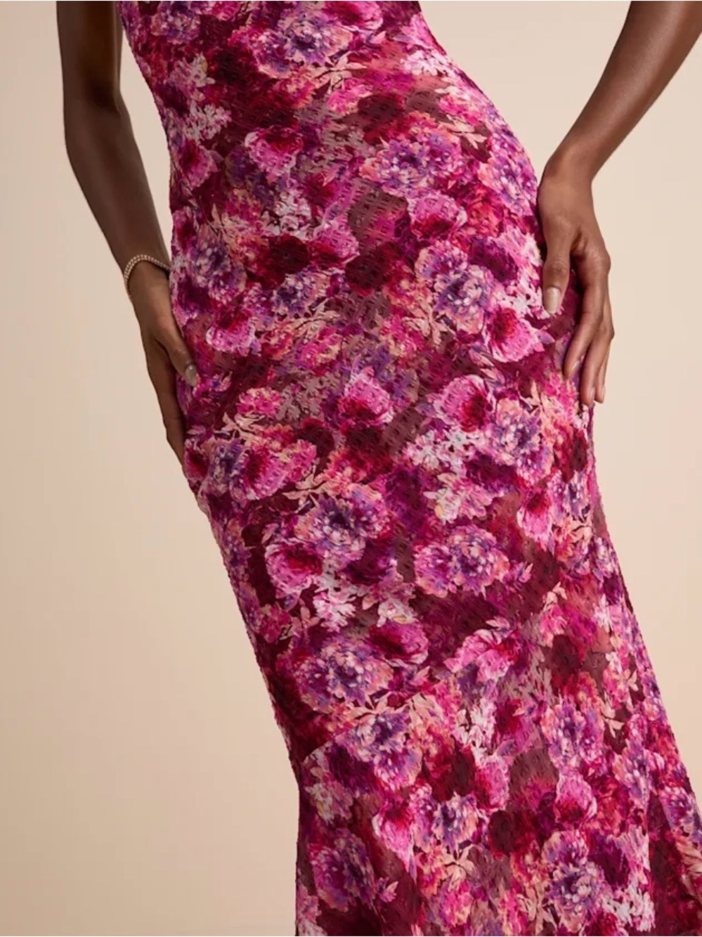 Lulus Janina Burgundy Floral Textured Midi Dress - Size L - Picture 3 of 4